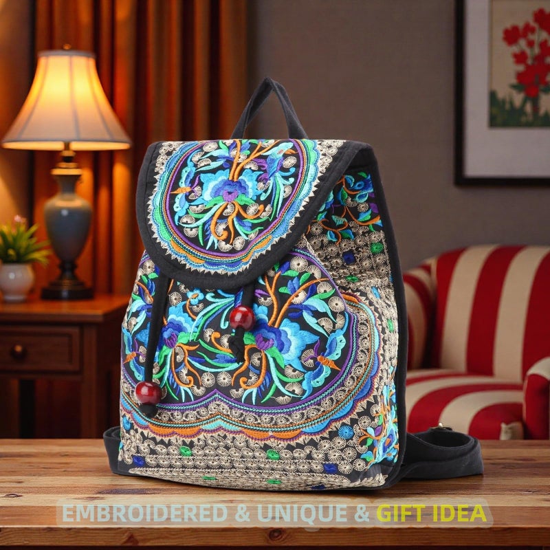 Goodhan Vintage Embroidered Women Backpack Ethnic Travel Handbag Shoulder Bag, 12x10x5 inch - Image 2